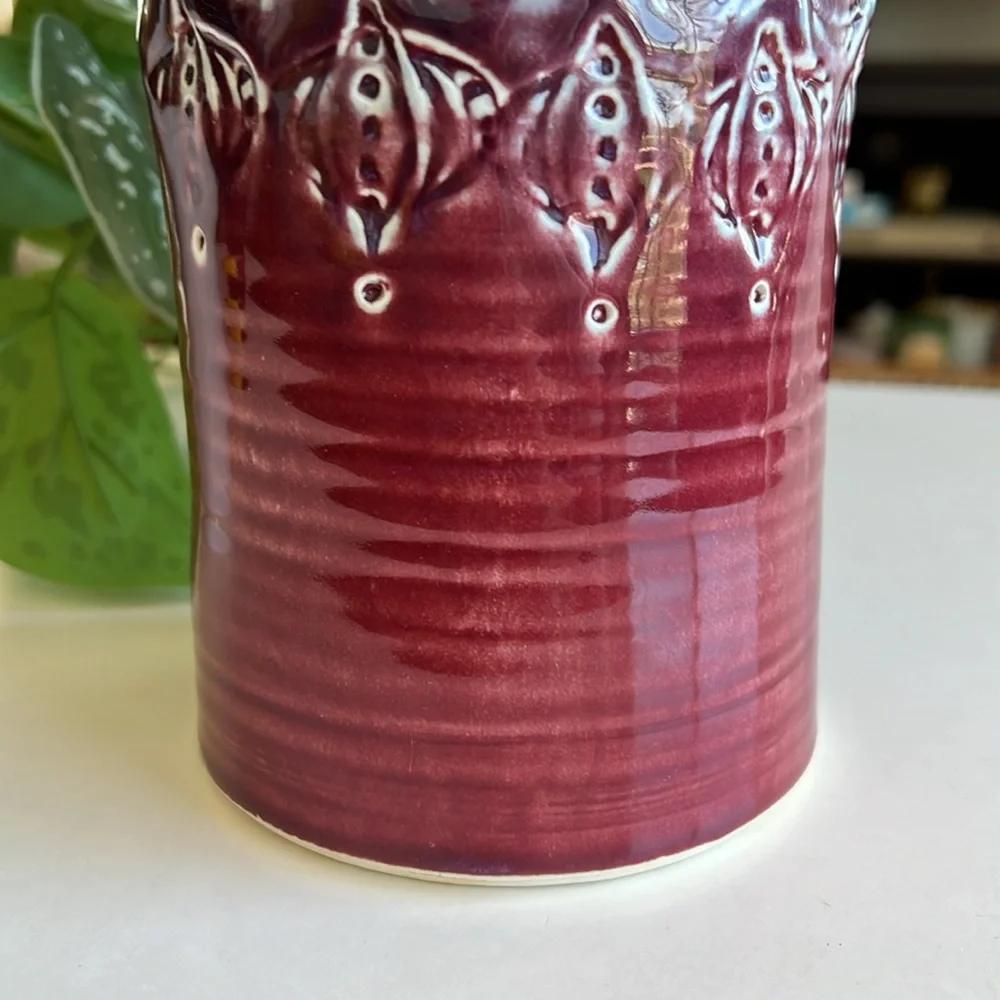 Vintage Handmade Carved Pottery Vase Decor - Picture 7 of 13